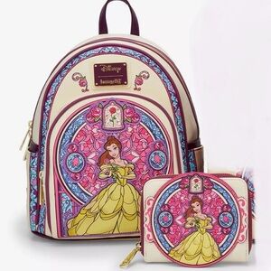 Loungefly Beauty and the Beast Belle Stained Glass Portrait Mini Backpack&Wallet